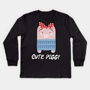 Cute Piggy with bandana i love piggy Kids Long Sleeve T-Shirt